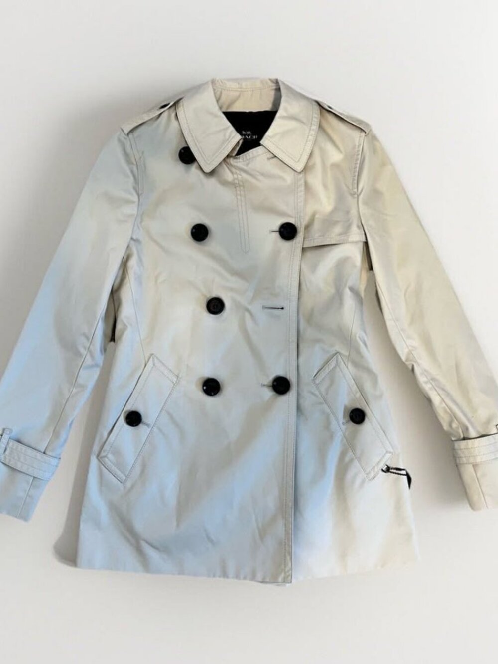Coach F34022 Porcelain Short Trench Coat Women's XXS Beige Double Breasted